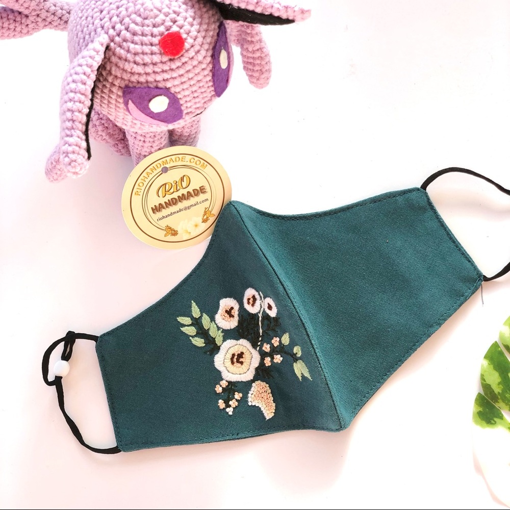 Camellia Hand embroidered linen face mask